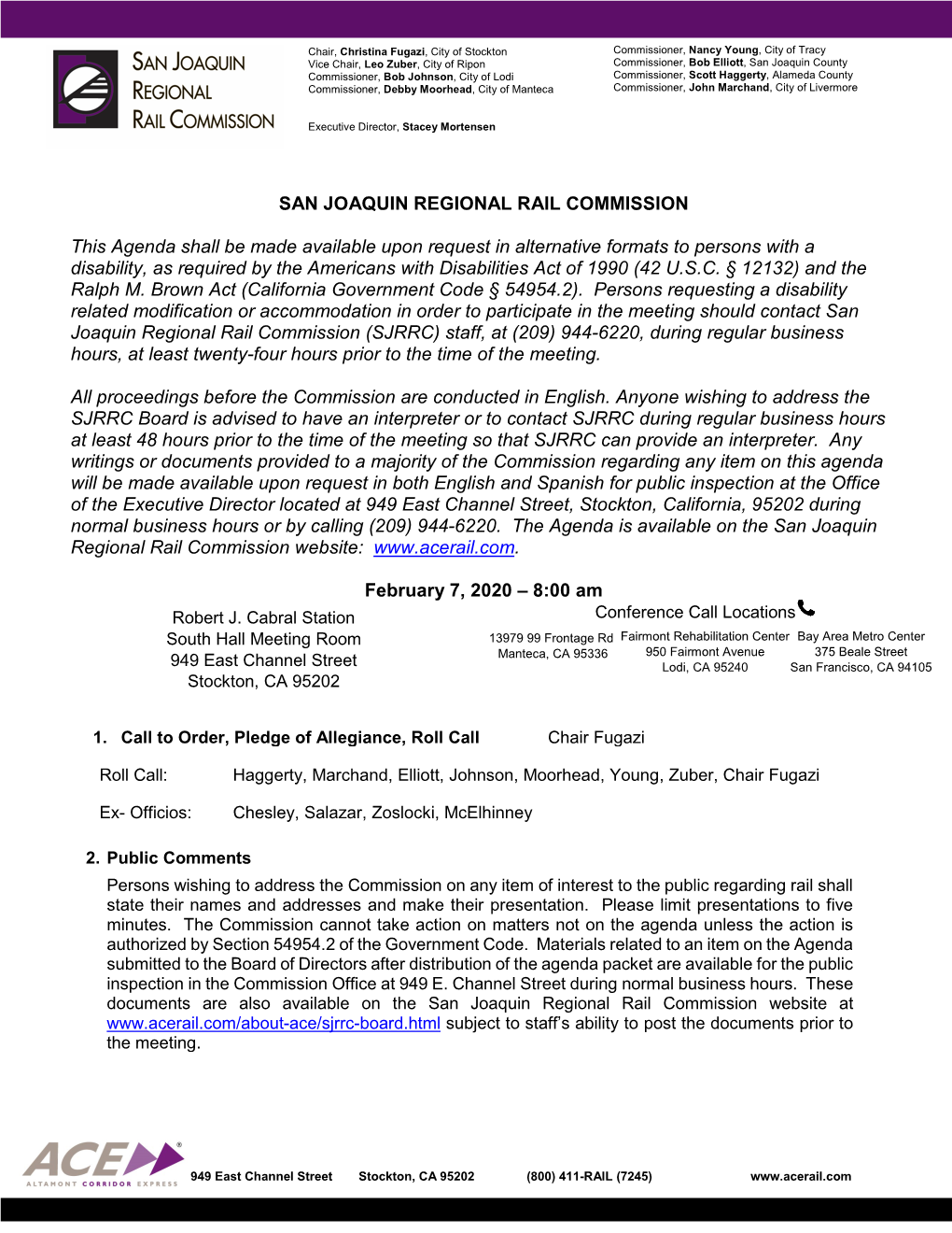 SAN JOAQUIN REGIONAL RAIL COMMISSION This Agenda Shall