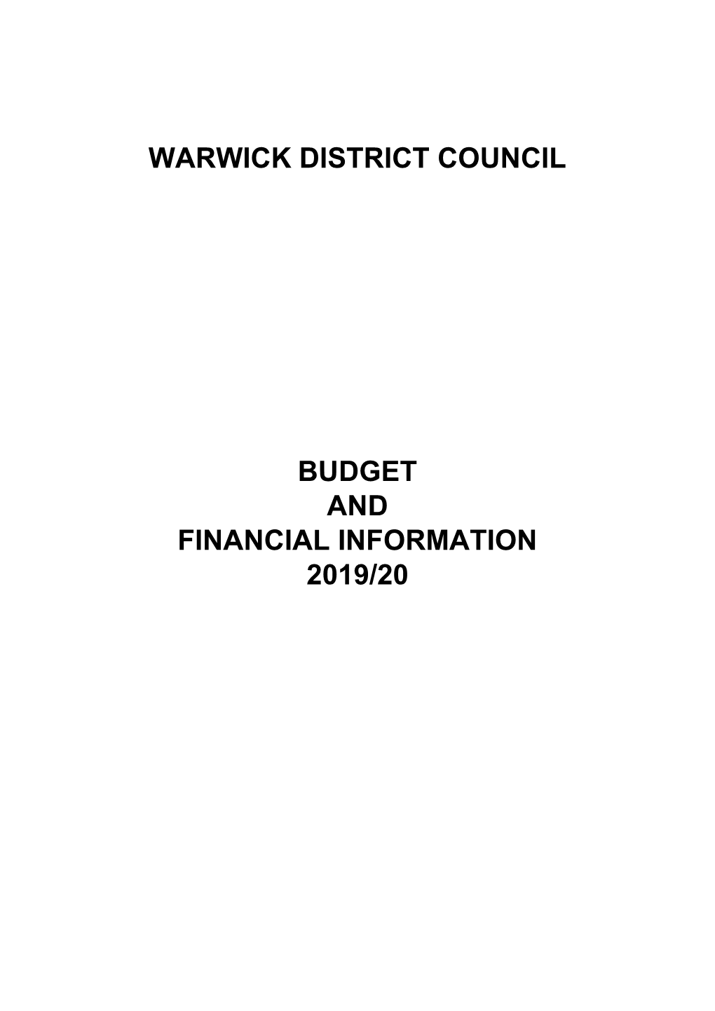 Warwick District Council Budget and Financial Information 2019/20