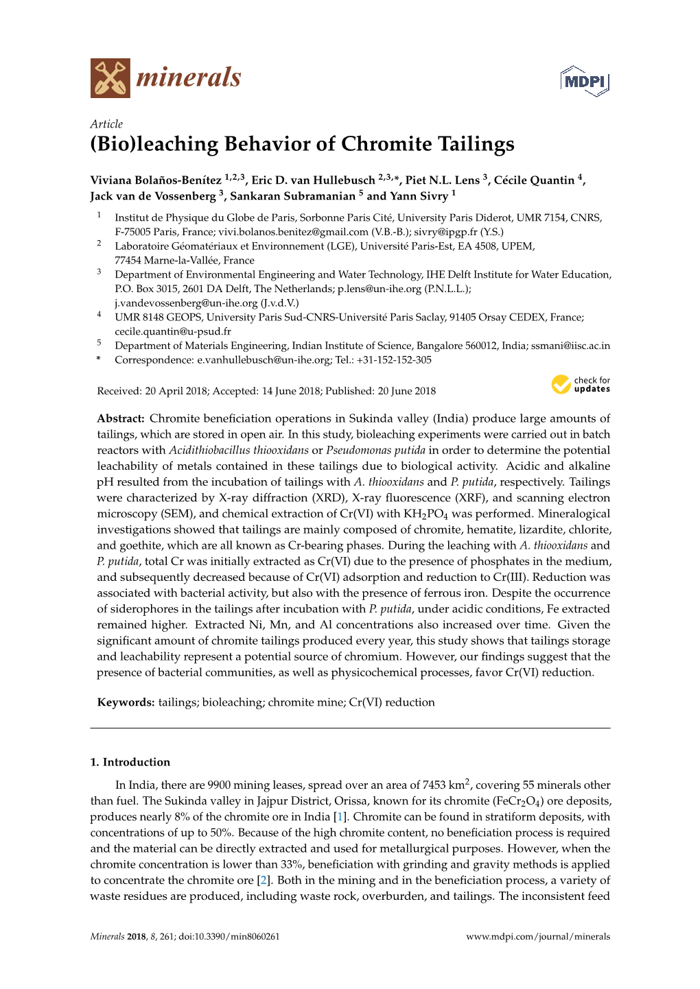 Leaching Behavior of Chromite Tailings