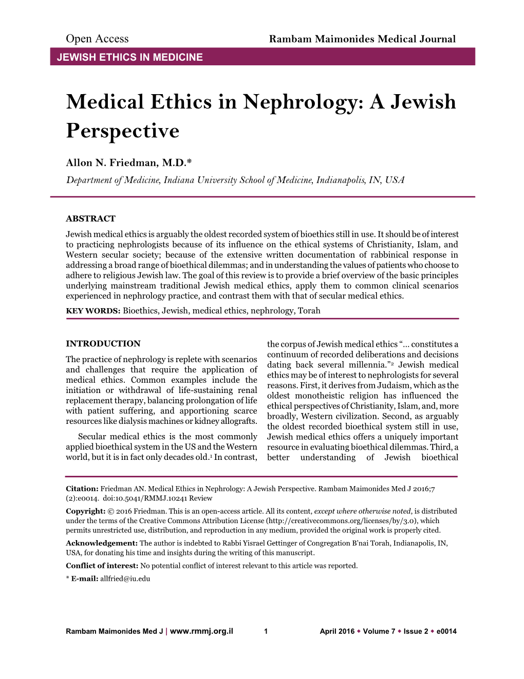 Medical Ethics in Nephrology: a Jewish Perspective