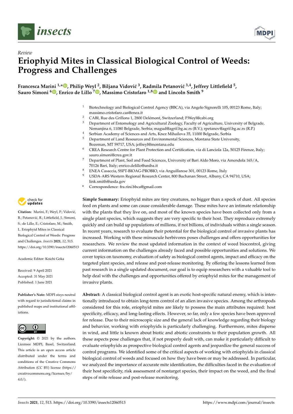 Eriophyid Mites in Classical Biological Control of Weeds: Progress and Challenges