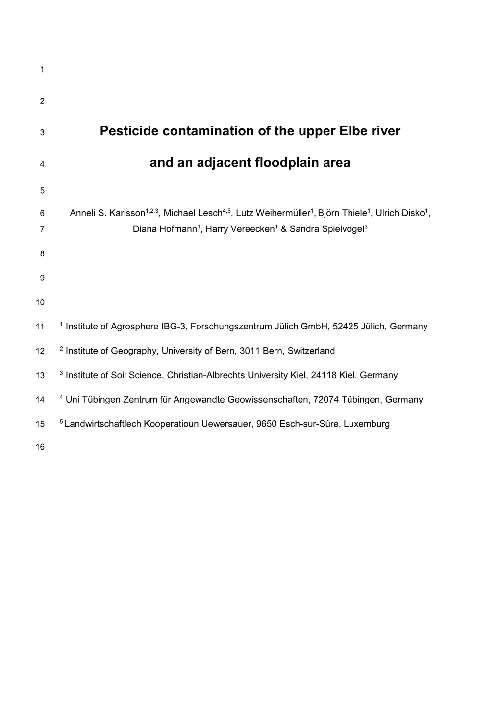 Pesticide Contamination of the Upper Elbe River