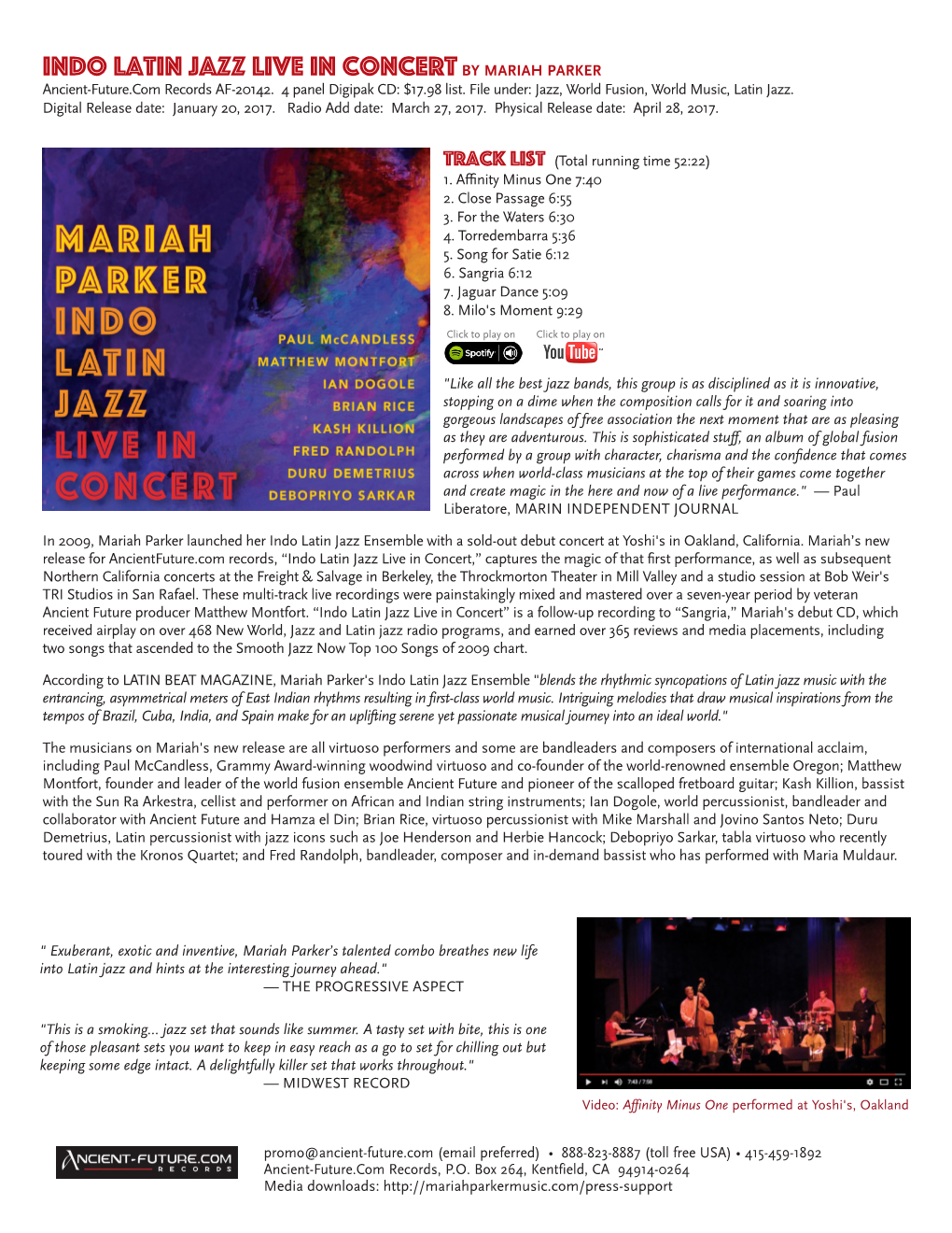 Indo Latin Jazz Live in Concertby MARIAH PARKER