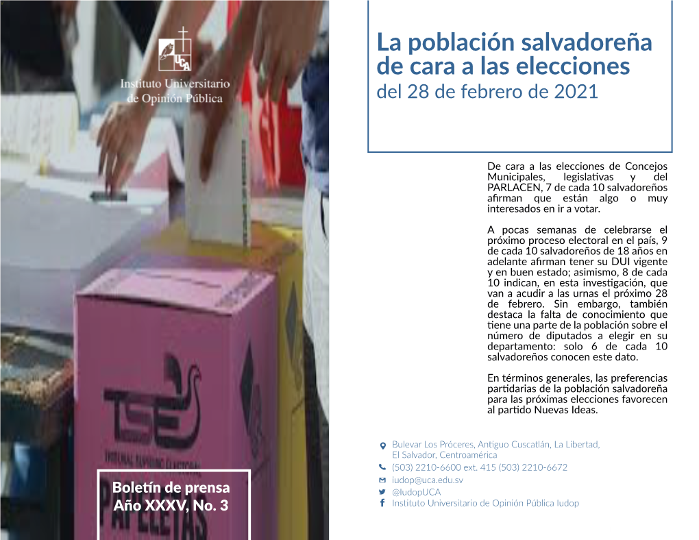 La Población Salvadoreña De Cara a Las Elecciones Del 28 De Febrero De 2021