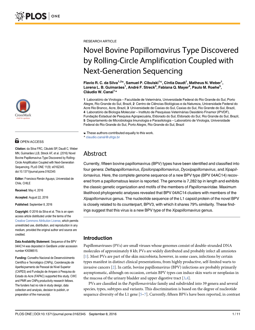 Novel Bovine Papillomavirus Type Discovered by Rolling-Circle Amplification Coupled with Next-Generation Sequencing