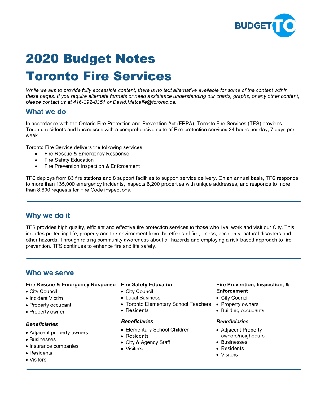 2020 Budget Notes Toronto Fire Services