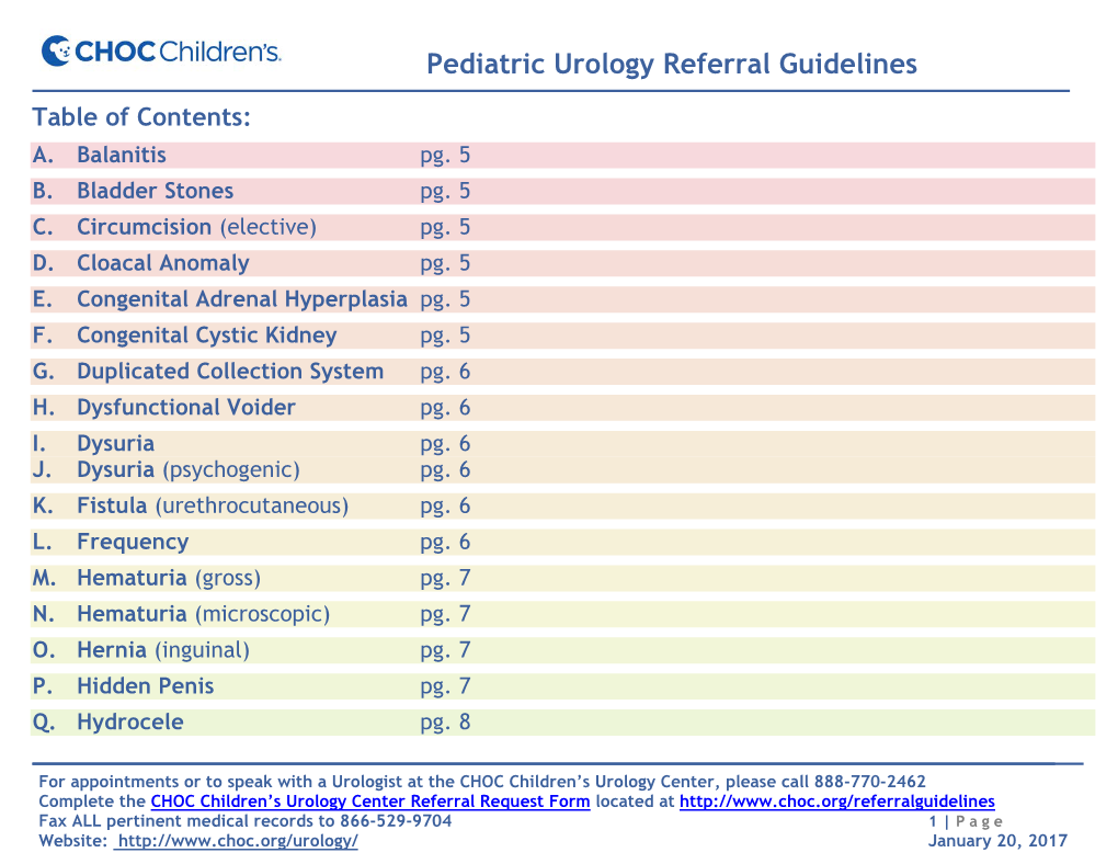 Pediatric Urology Referral Guidelines