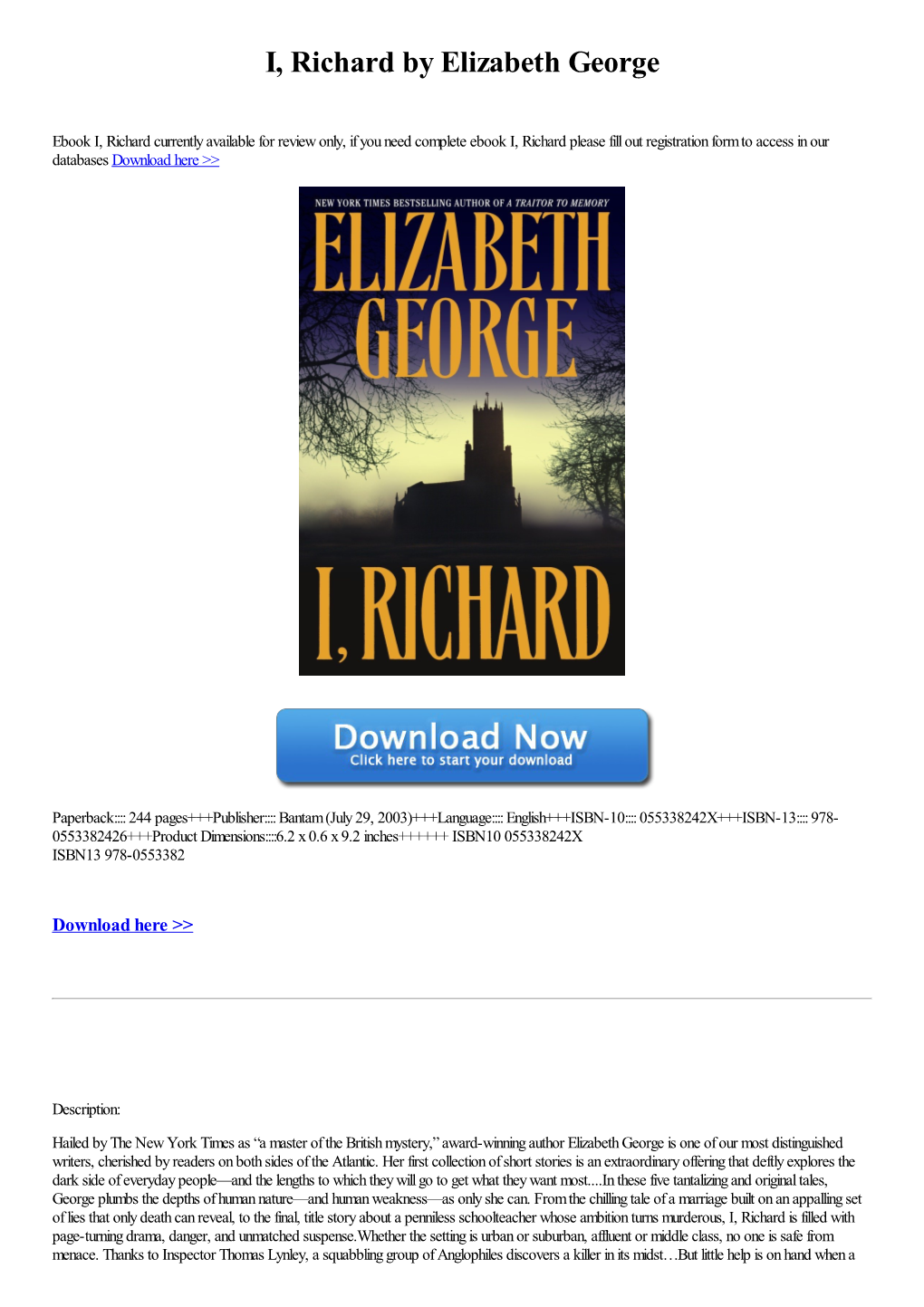 Download Ebook I, Richard by Elizabeth George