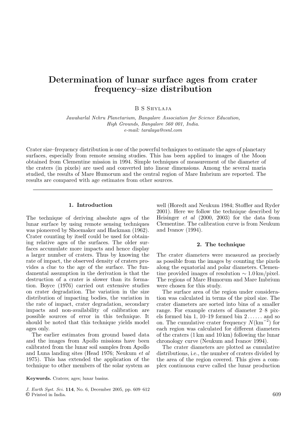 Determination of Lunar Surface Ages from Crater Frequency–Size Distribution