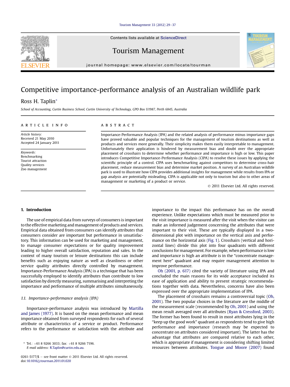 Competitive Importance-Performance Analysis of an Australian Wildlife Park