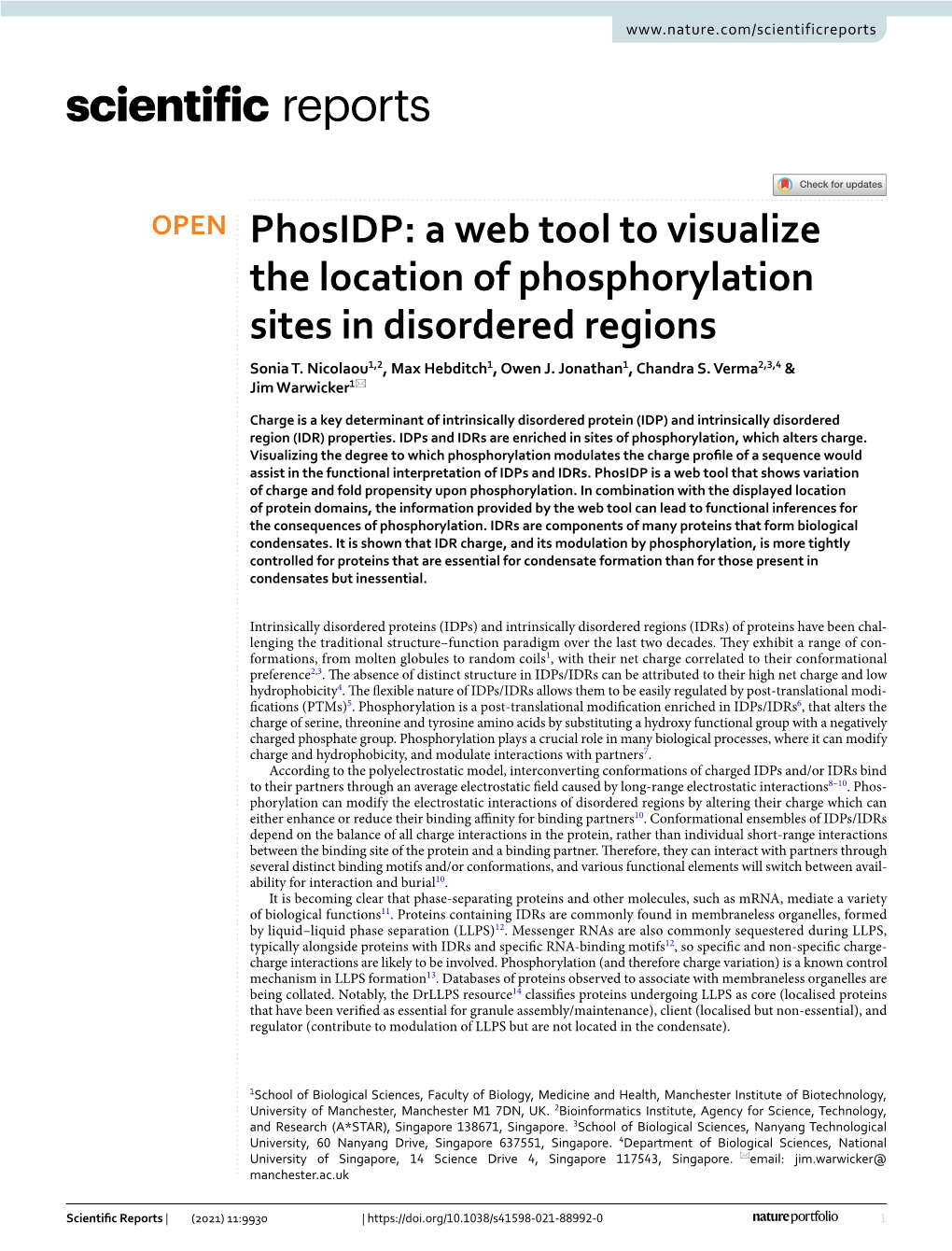 A Web Tool to Visualize the Location of Phosphorylation Sites in Disordered Regions Sonia T