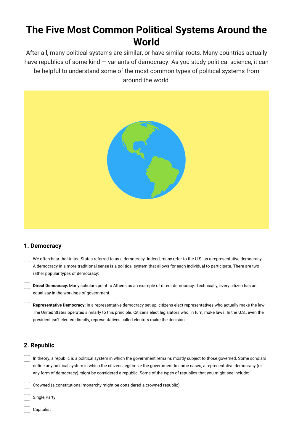 The Five Most Common Political Systems Around the World After All, Many Political Systems Are Similar, Or Have Similar Roots