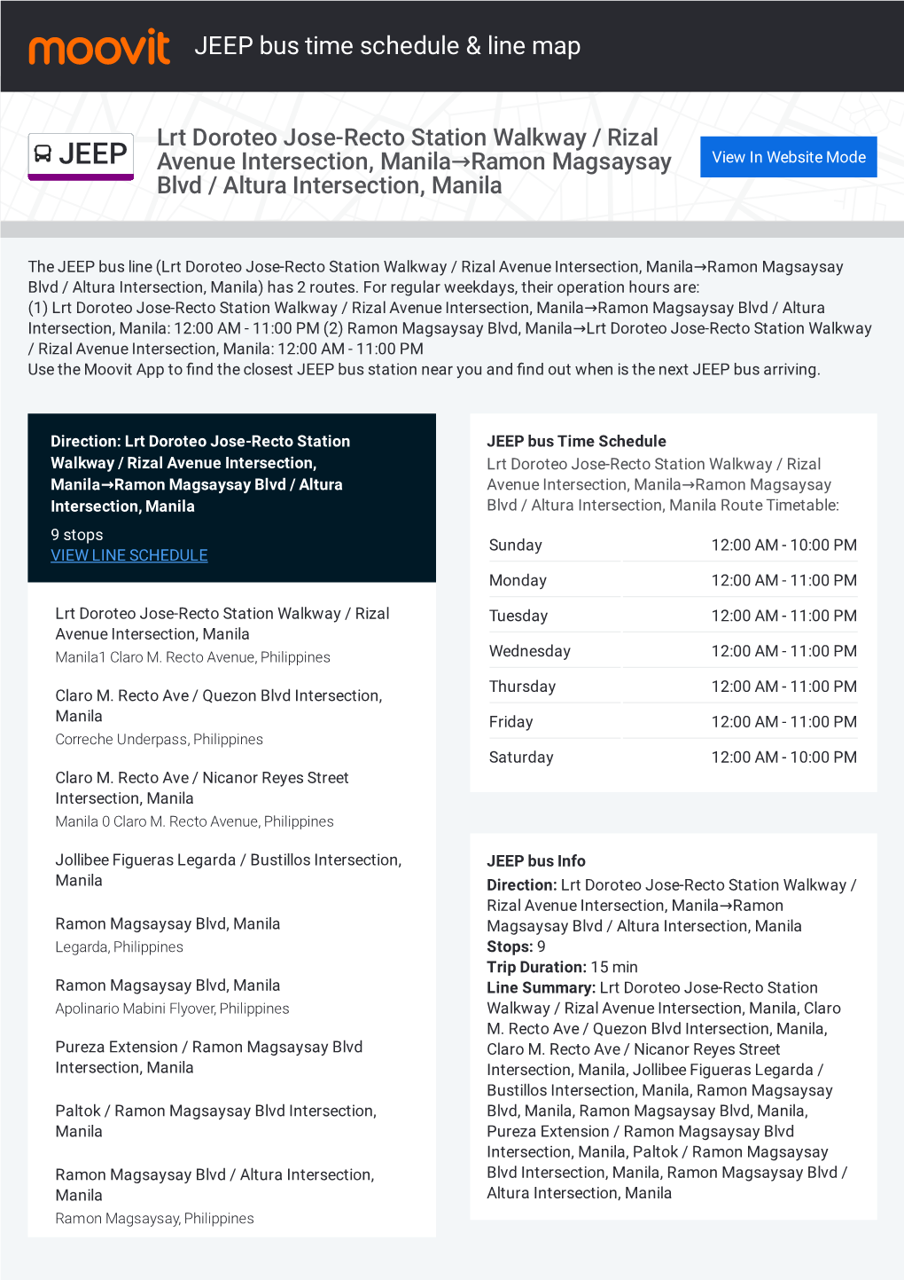 JEEP Bus Time Schedule & Line Route