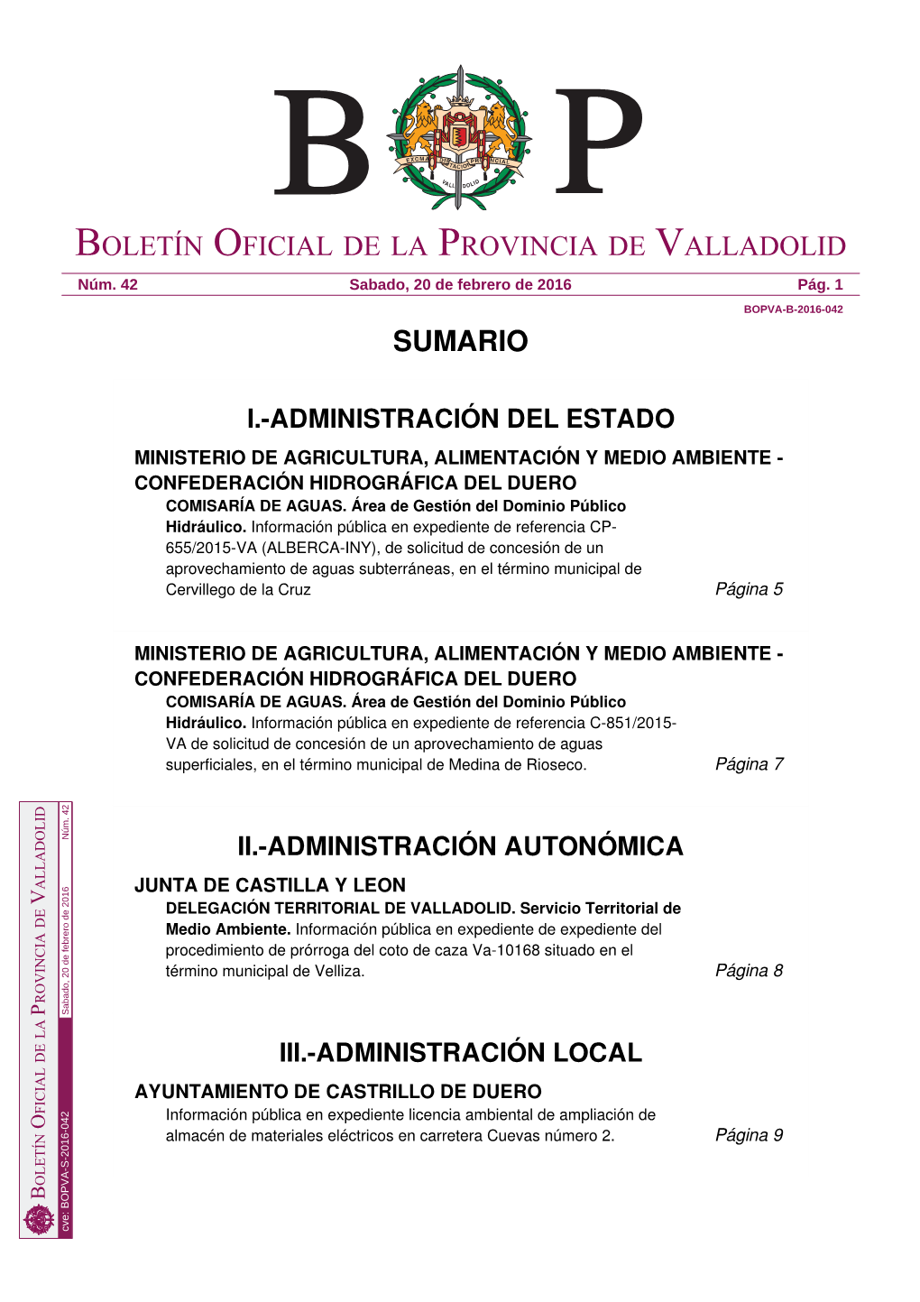 Sumario Boletín Oficial De La Provincia De Valladolid