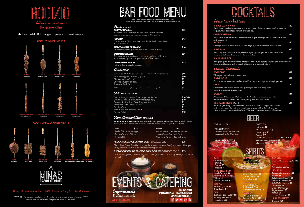 Bar FOOD MENU COCKTAILS RODIZIO PRE-ORDERING IS REQUIRED for LARGER PARTIES