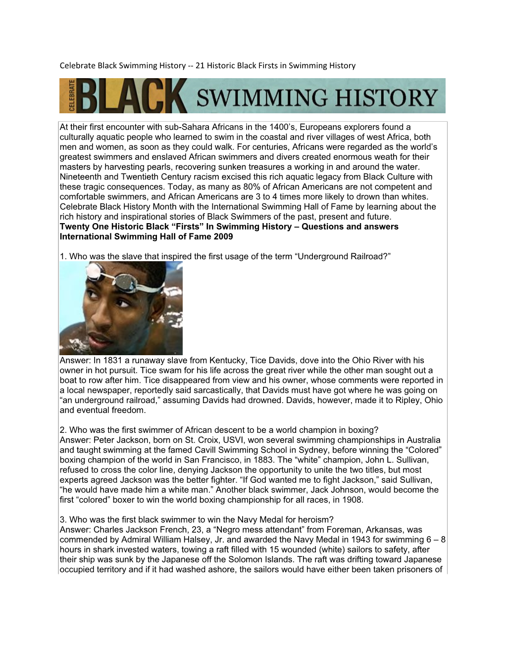21 Historic Black Firsts in Swimming History