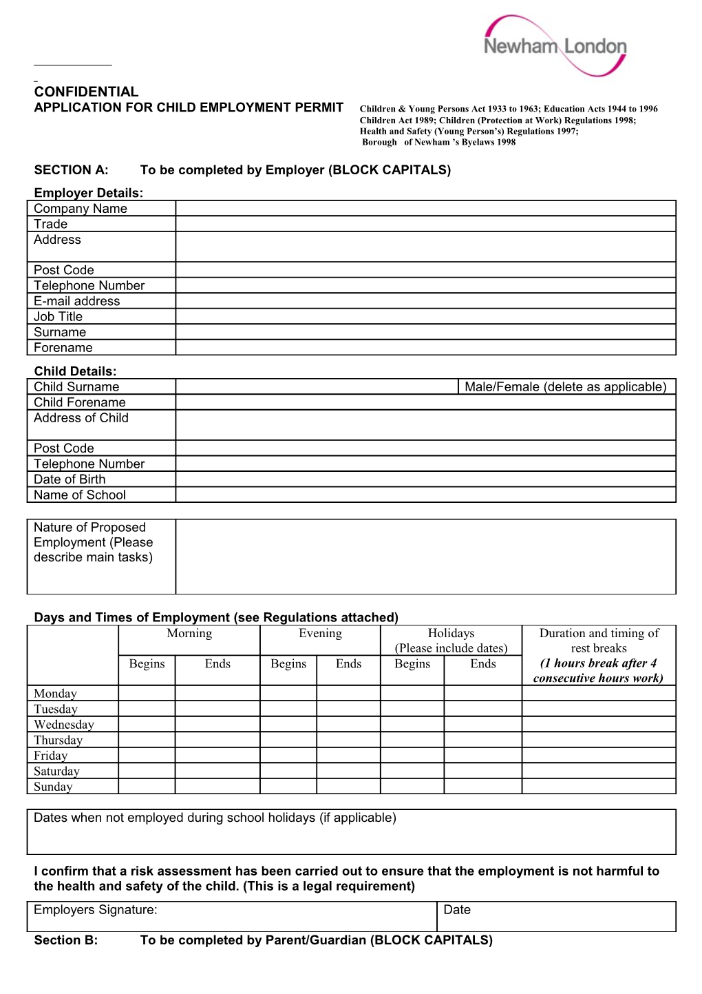 Application for a Child Employment Permit
