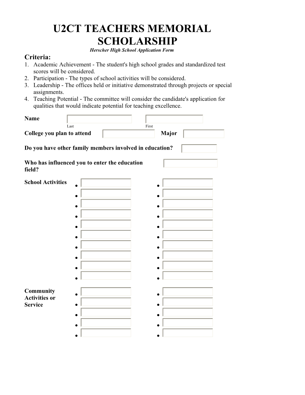 Herscher High School Application Form