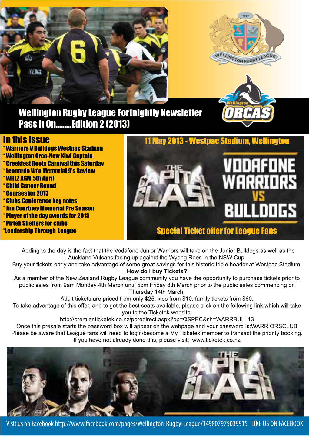 Wellington Rugby League Fortnightly Newsletter Pass It On...Edition 2