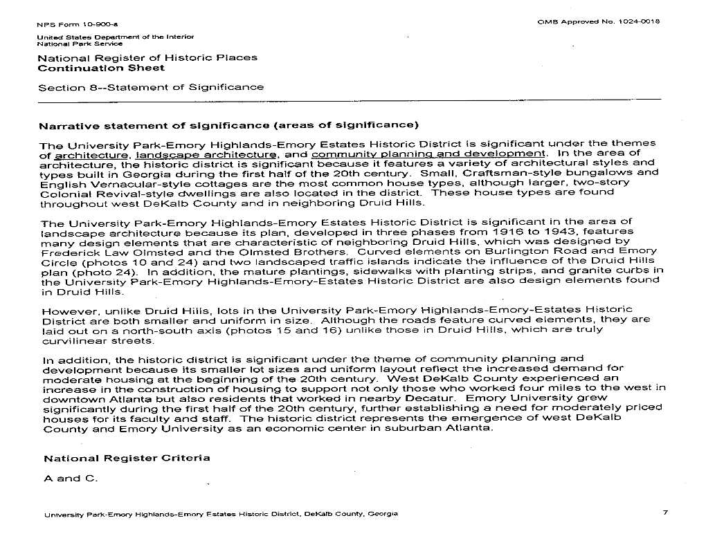 National Register of Historic Places Continuation Sheet