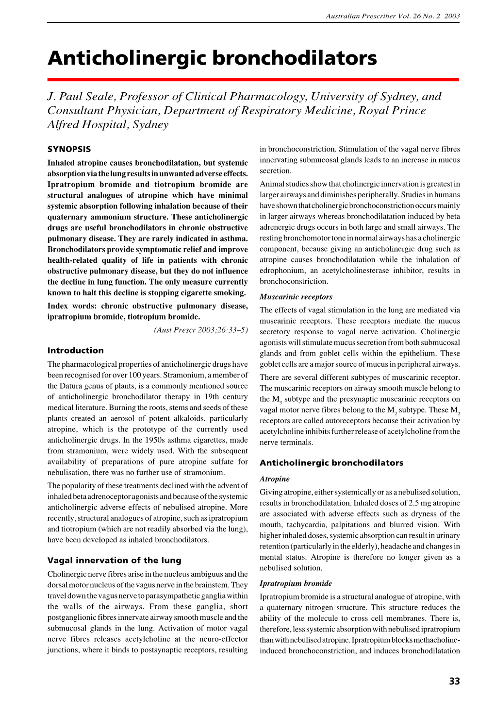 Anticholinergic Bronchodilators