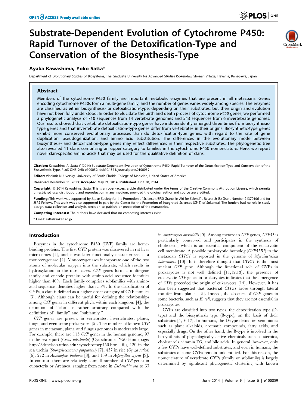 Substrate-Dependent Evolution of Cytochrome P450: Rapid Turnover of the Detoxification-Type and Conservation of the Biosynthesis-Type