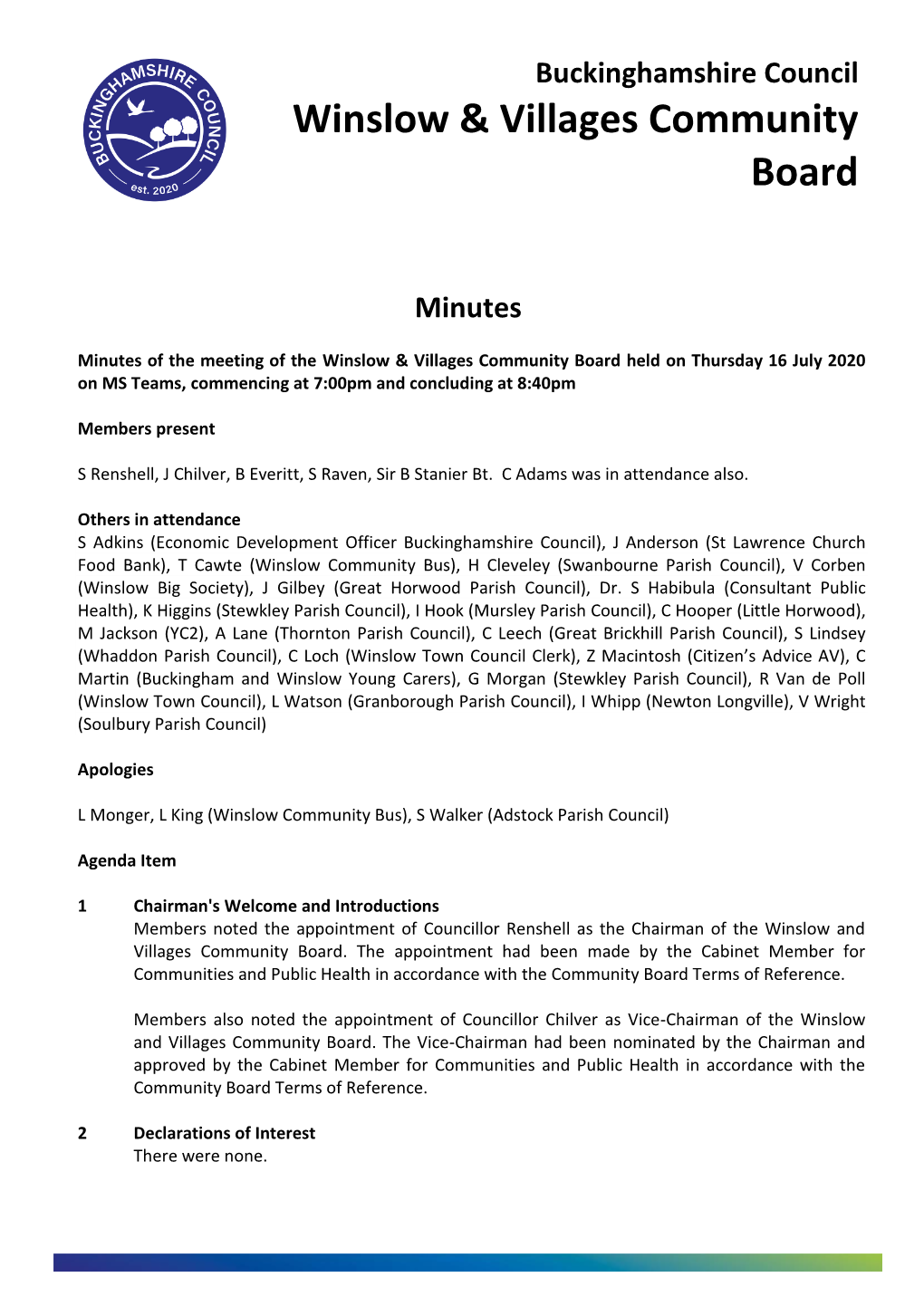 (Public Pack)Minutes Document for Winslow & Villages Community