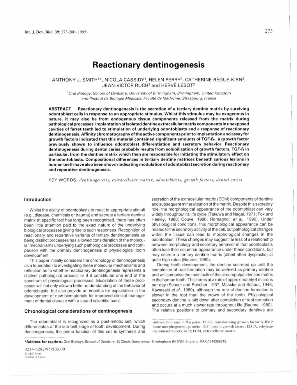 Reactionary Dentinogenesis