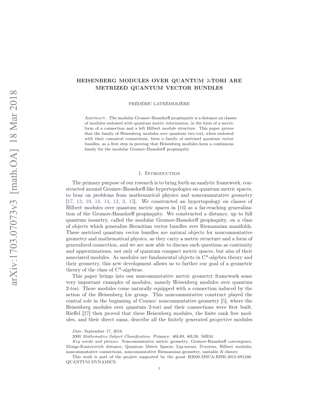 Arxiv:1703.07073V3 [Math.OA]