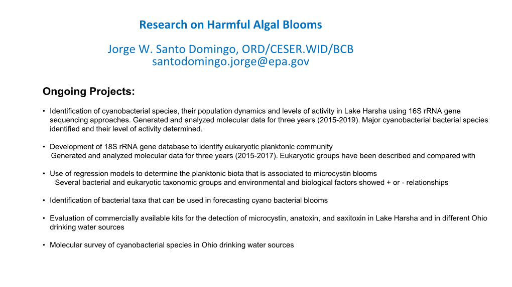 Research on Harmful Algal Blooms Jorge W