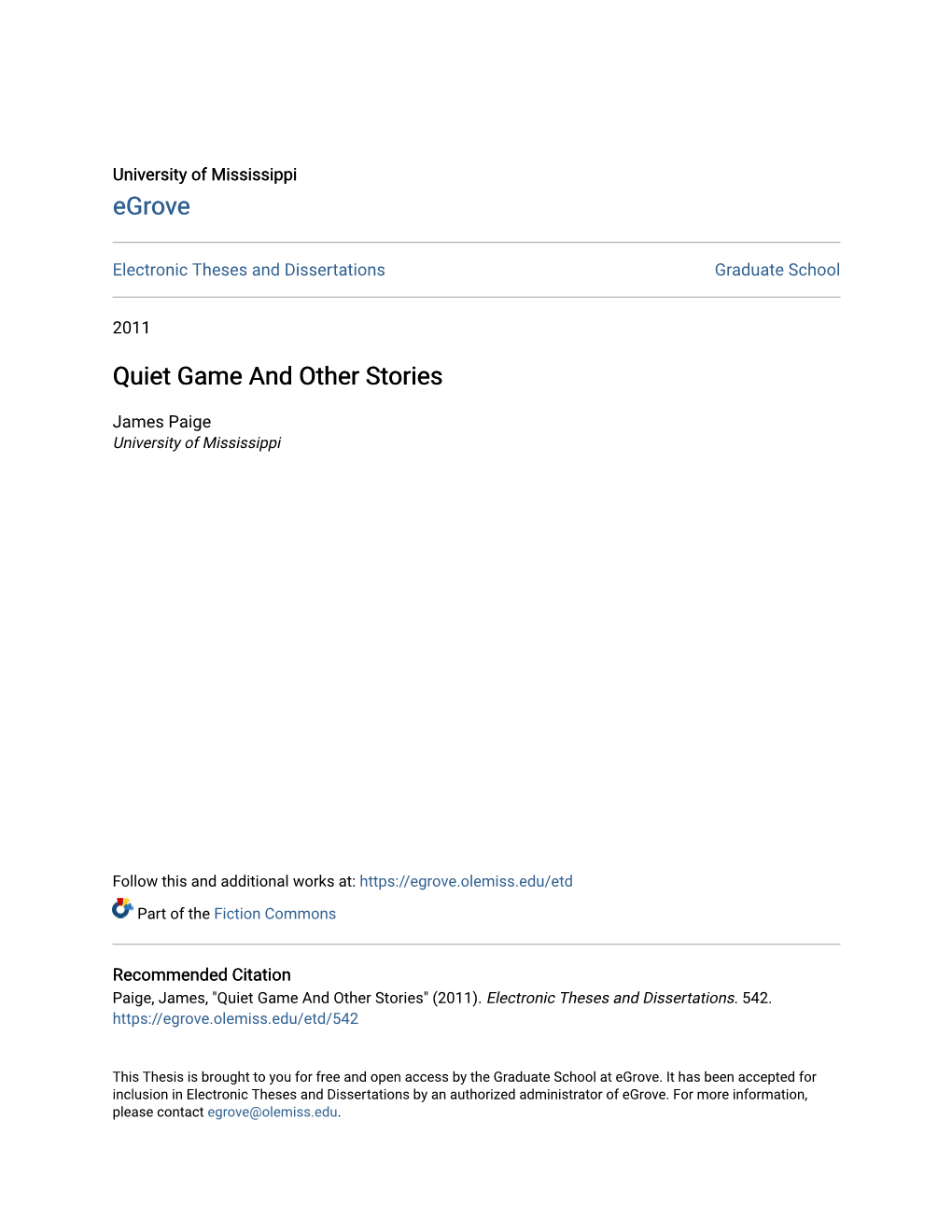 Quiet Game and Other Stories