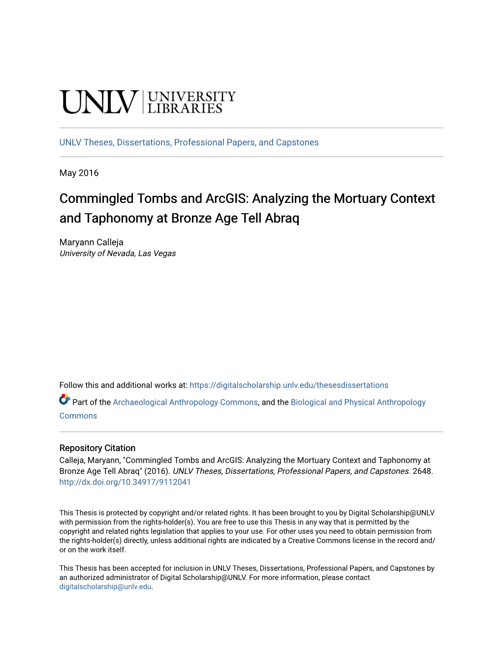 Analyzing the Mortuary Context and Taphonomy at Bronze Age Tell Abraq