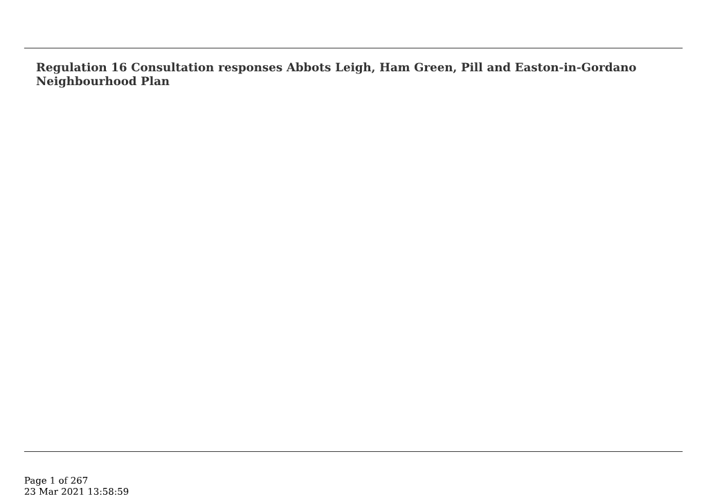 Regulation 16 Consultation Responses Abbots Leigh, Ham Green, Pill and Easton-In-Gordano Neighbourhood Plan