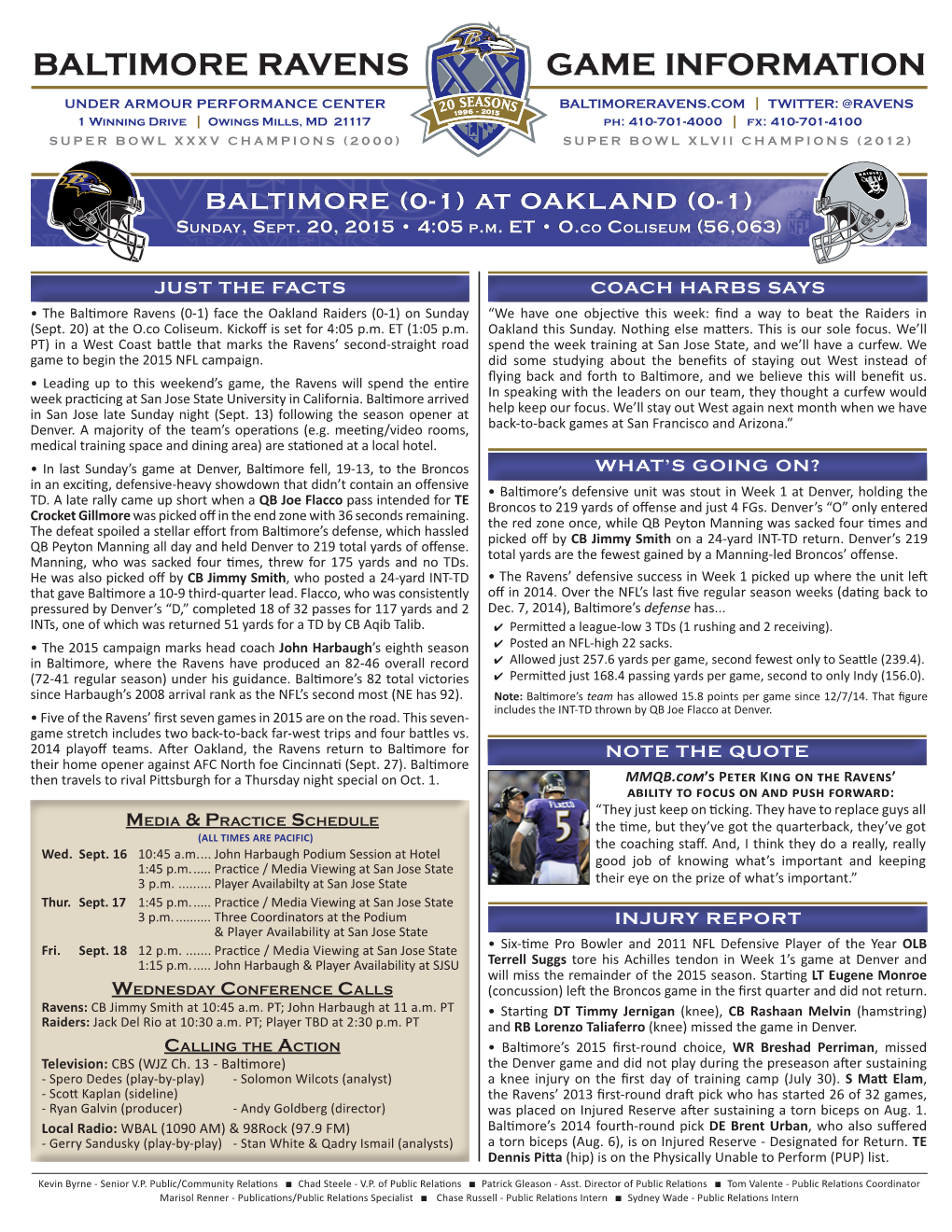 Baltimore Ravens Game Information