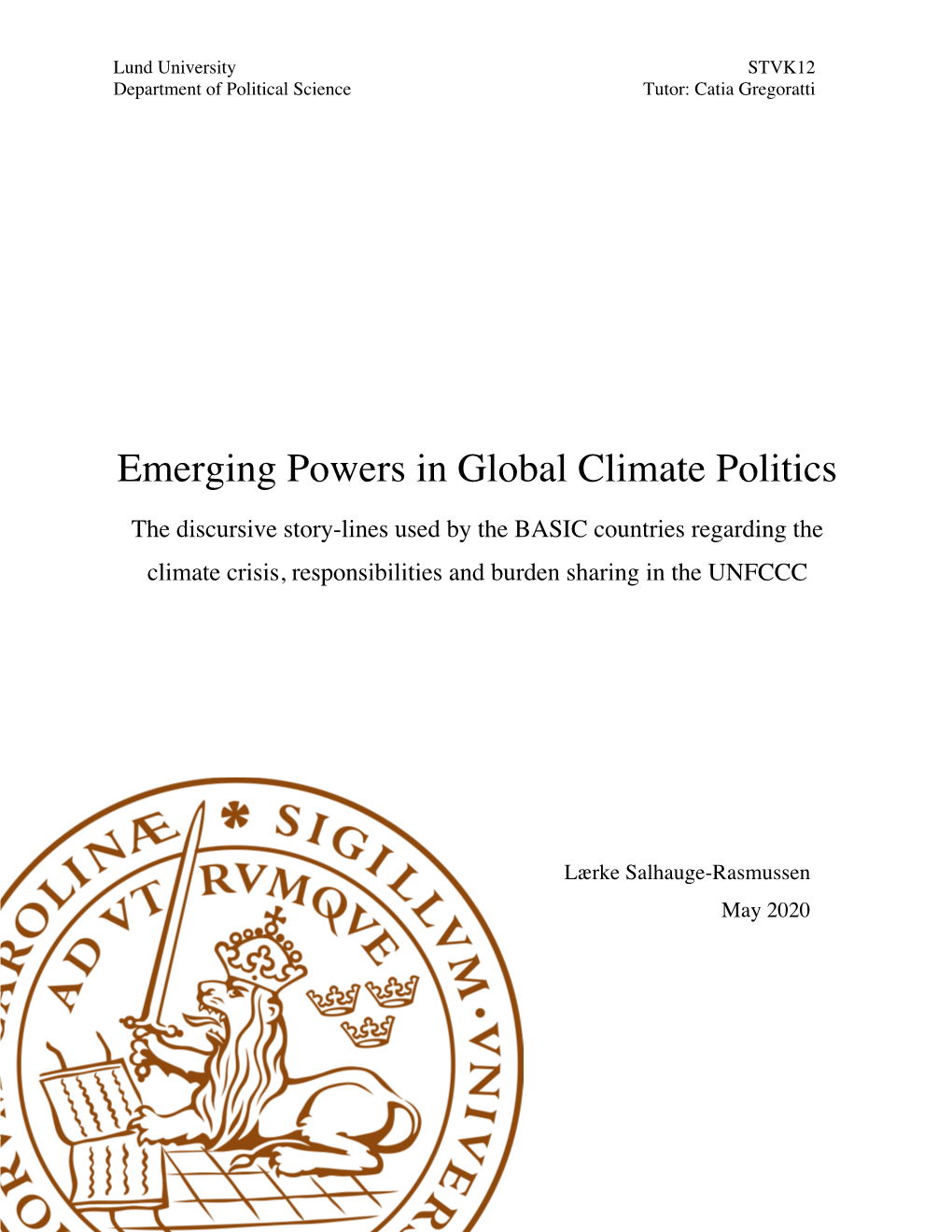 Emerging Powers in Global Climate Politics