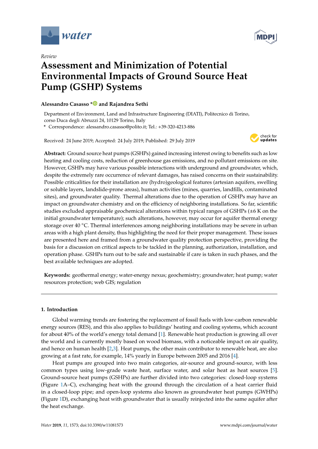 Assessment and Minimization of Potential Environmental Impacts of Ground Source Heat Pump (GSHP) Systems