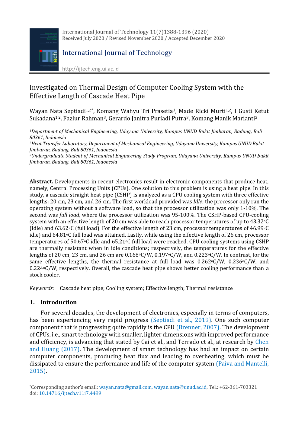 Investigated on Thermal Design of Computer Cooling System with the Effective Length of Cascade Heat Pipe