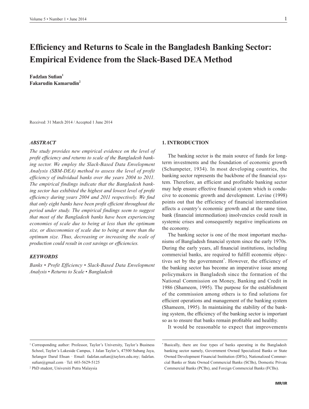 Efficiency and Returns to Scale in the Bangladesh Banking Sector: Empirical Evidence from the Slack-Based DEA Method