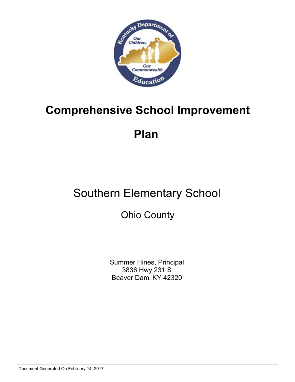 Comprehensive School Improvement Plan Southern Elementary School