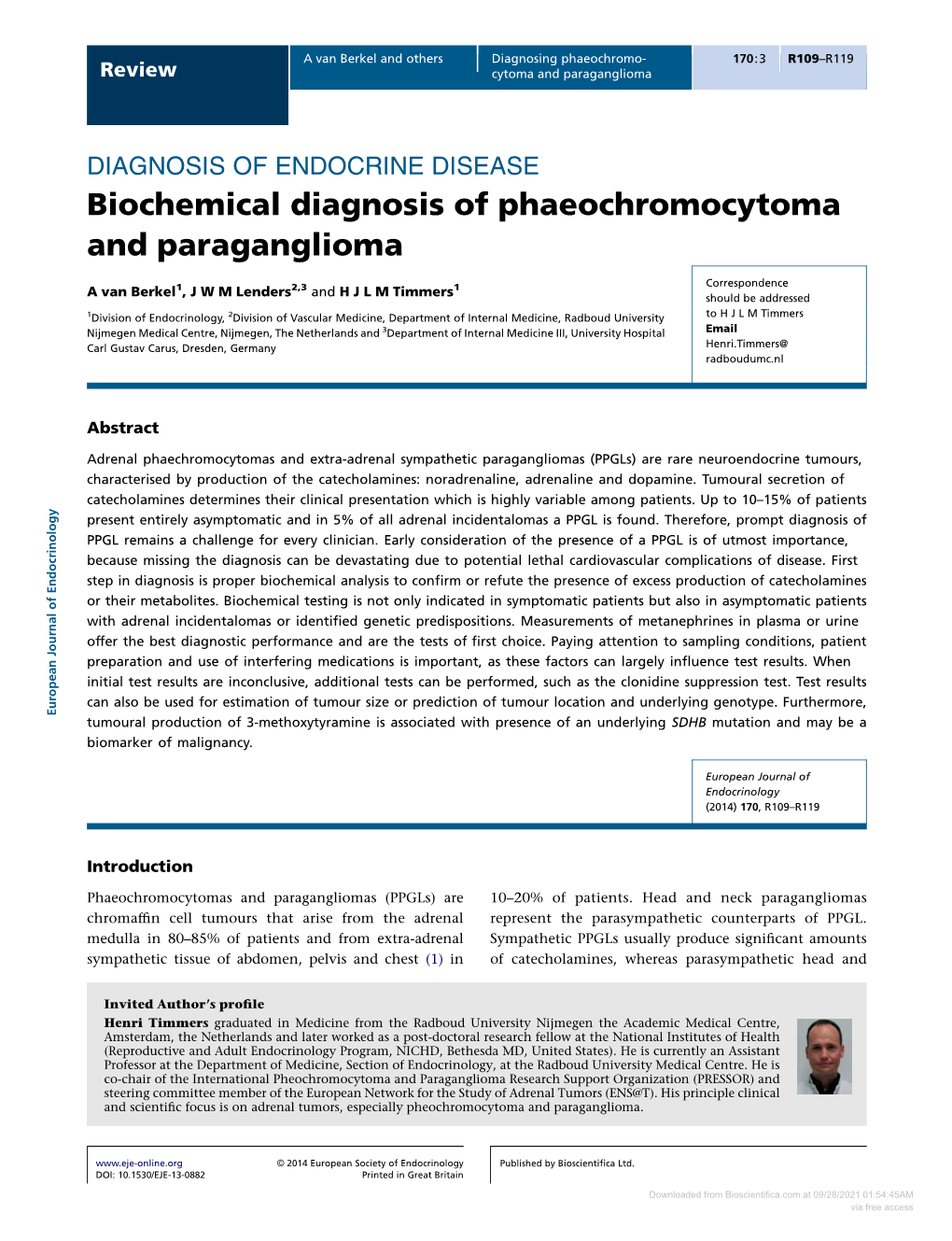 Biochemical Diagnosis of Phaeochromocytoma and Paraganglioma