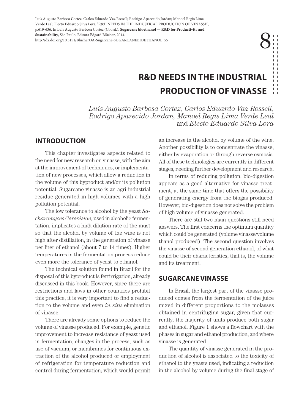 R&D Needs in the Industrial Production of Vinasse