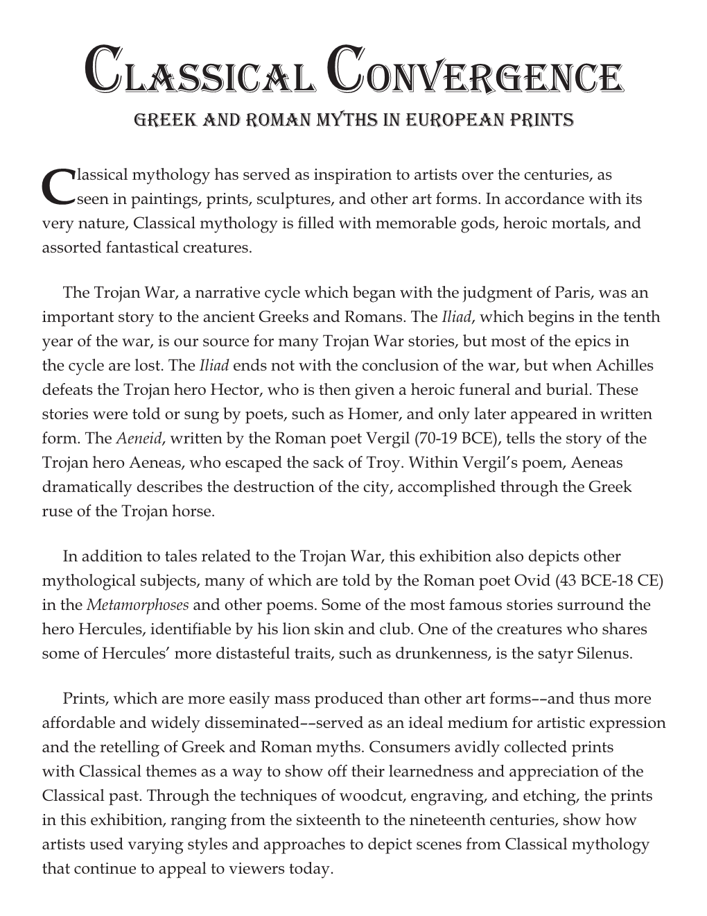 Classical Convergence Greek and Roman Myths in European Prints