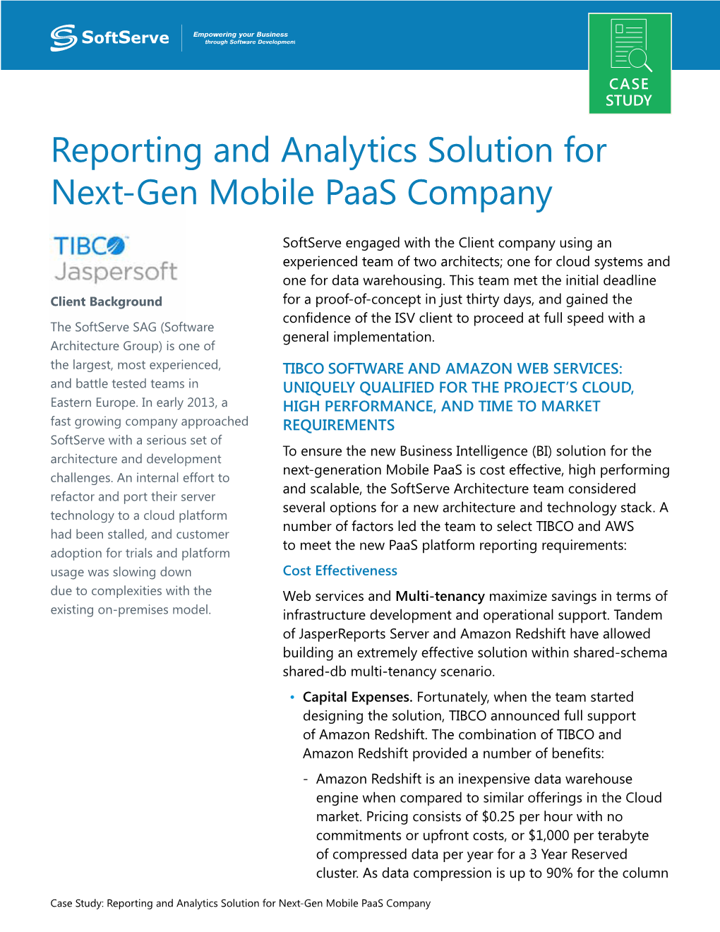Reporting and Analytics Solution for Next-Gen Mobile Paas Company