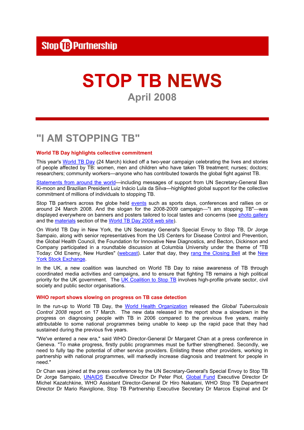 STOP TB NEWS April 2008