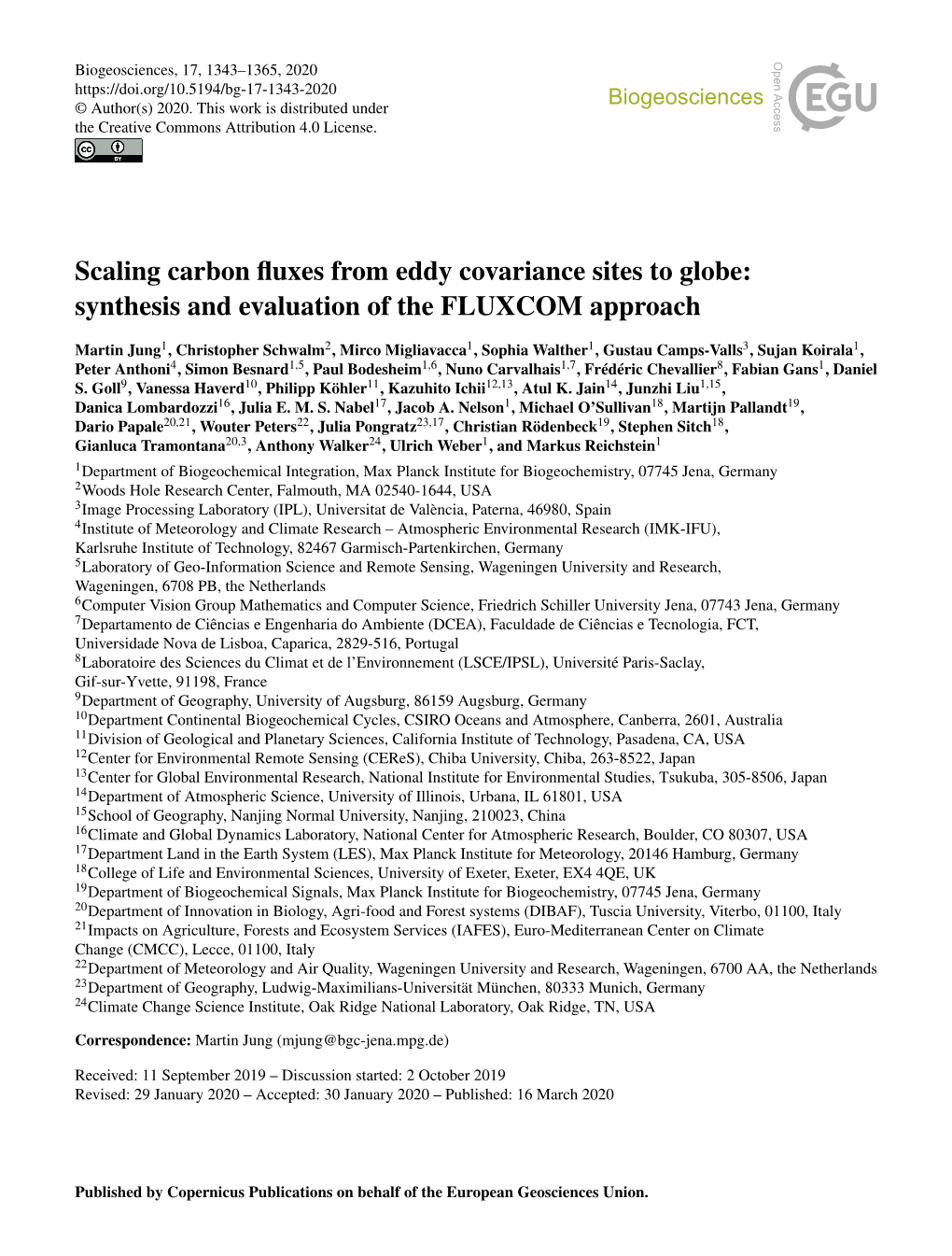 Scaling Carbon Fluxes from Eddy Covariance Sites to Globe