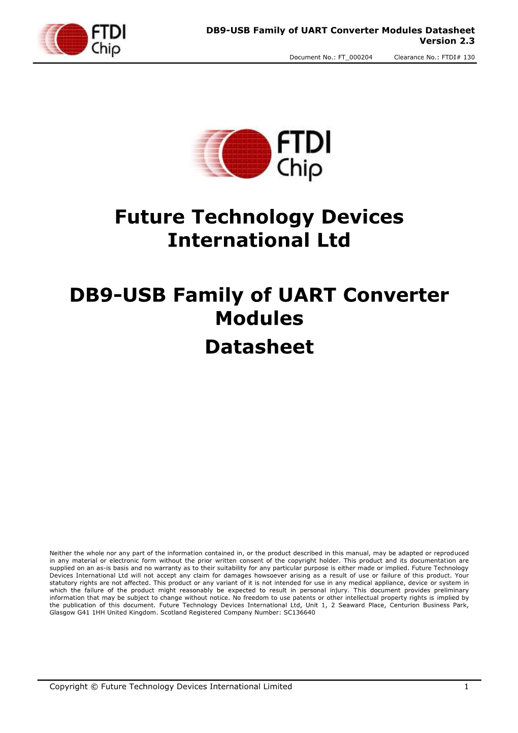 DB9-USB Family of UART Converter Modules Datasheet Version 2.3