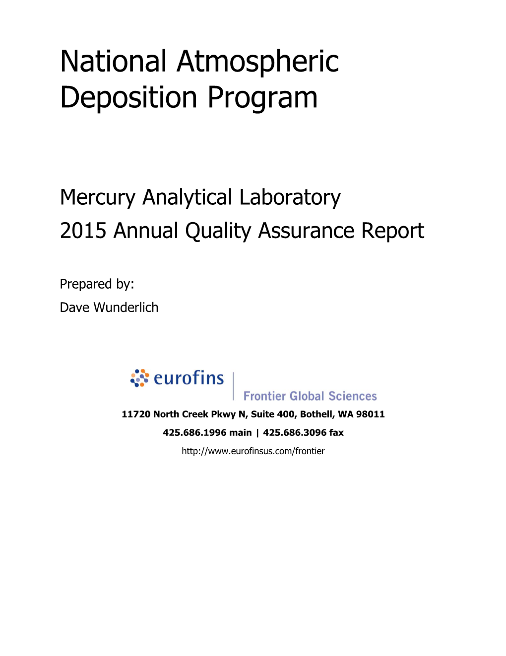 2015 Annual Quality Assurance Report