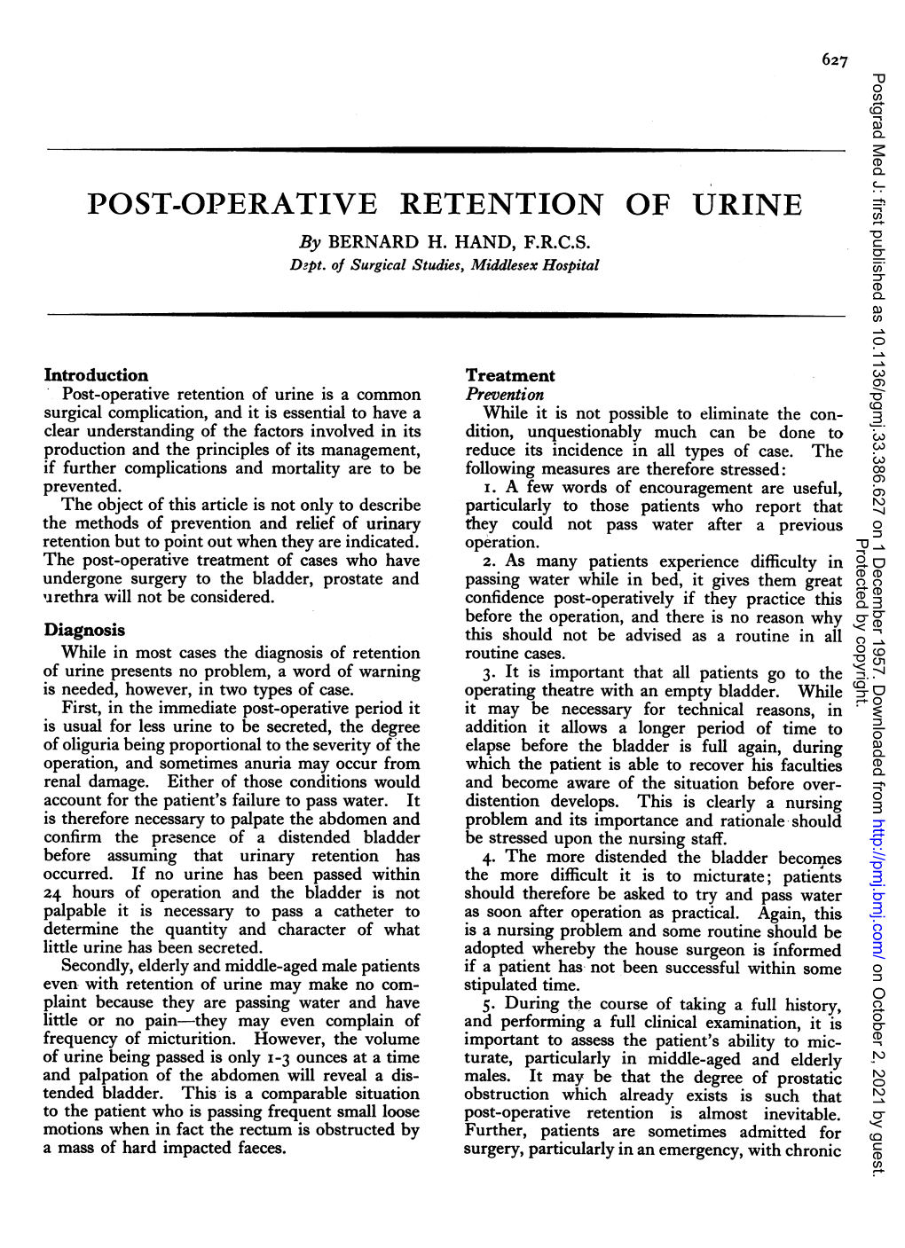 POST-OPERATIVE RETENTION of URINE by BERNARD H
