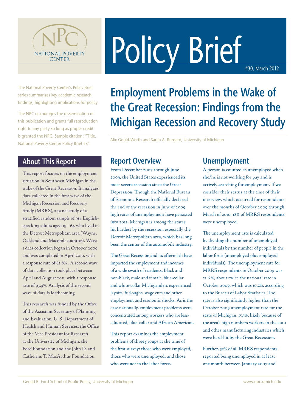 Employment Problems in the Wake of the Great Recession: Findings From
