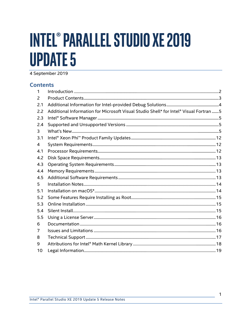 Intel® Parallel Studio XE 2019 Update 5 Release Notes